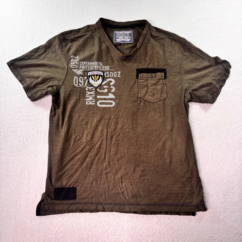 Civil Sektor Graphic Pocket T Shirt Mens Medium Olive Airborne Military Cotton